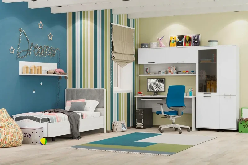 Детская Грейс композиция 2 (Снежный Ясень/Белый Бриллиант Глянцевый) — Мебель-центр Озерцо