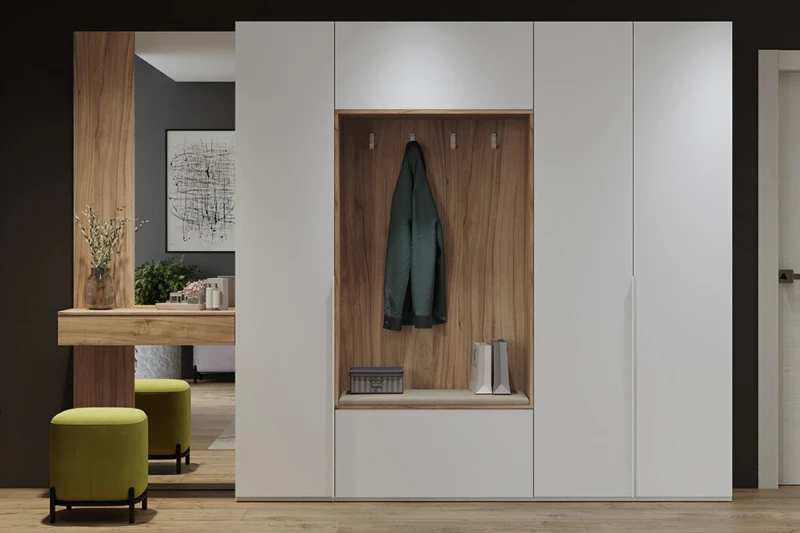 Прихожая Порто № 1 ГН-393.201 (Яблоня Беллуно/Белый софт/Белый Жемчуг) — Мебель-центр Озерцо