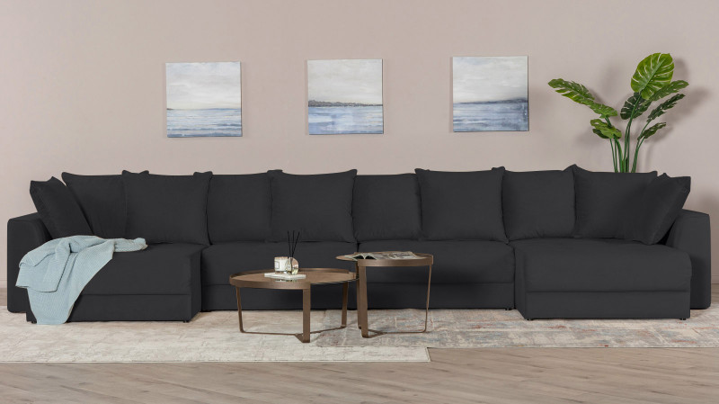 Диван Monako New П-образный с коробом для белья, Тк. Sky Velvet 38 157x455 — купить в Озерце