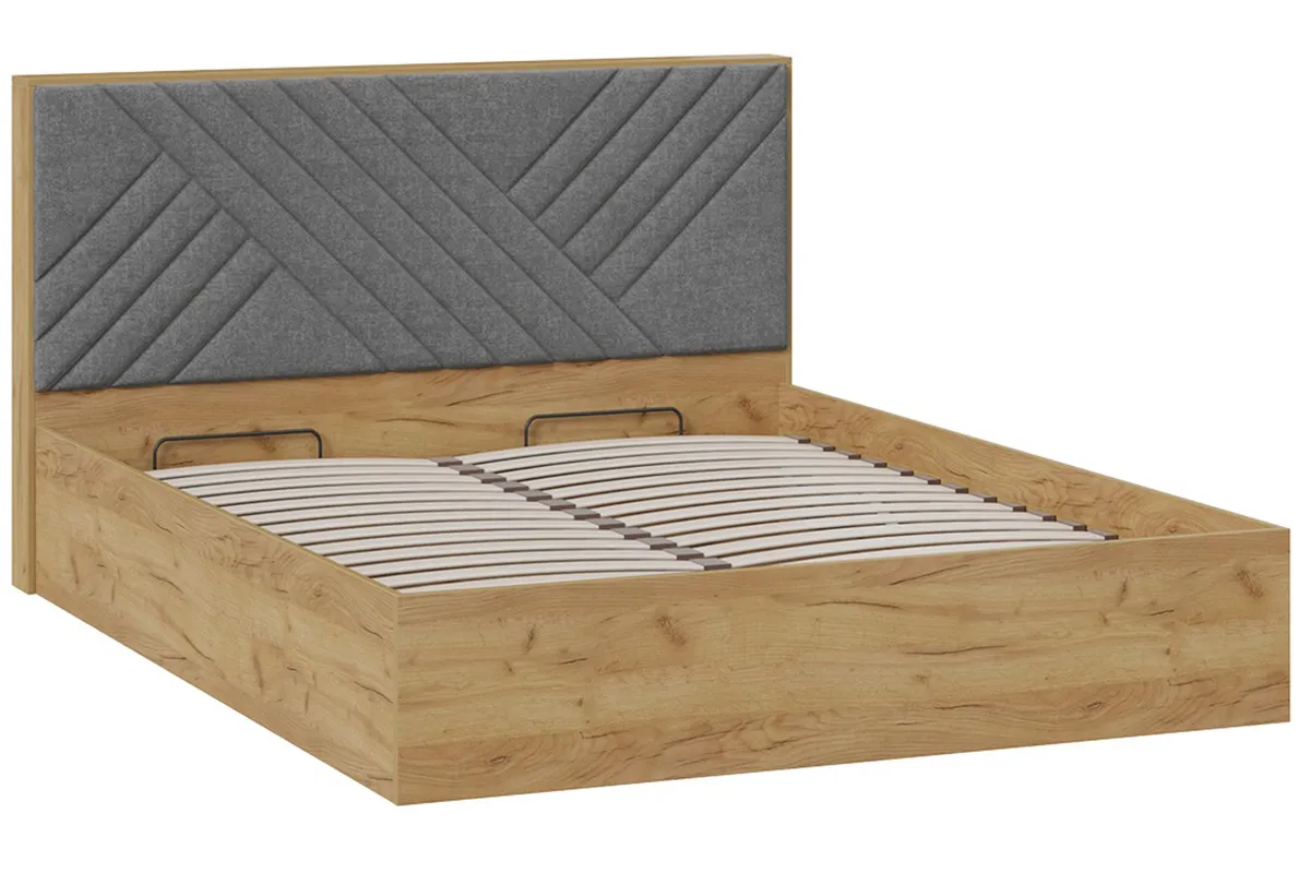 Кровать Хилтон Тип 1 с ПМ и заглушиной 160х200 (Дуб Крафт золотой/Велюр серый) - купить в Озерце