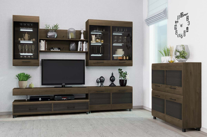 Гостиная Камелия-8 (Гикори Джексон Темный комбинированный) — Мебель-центр Озерцо