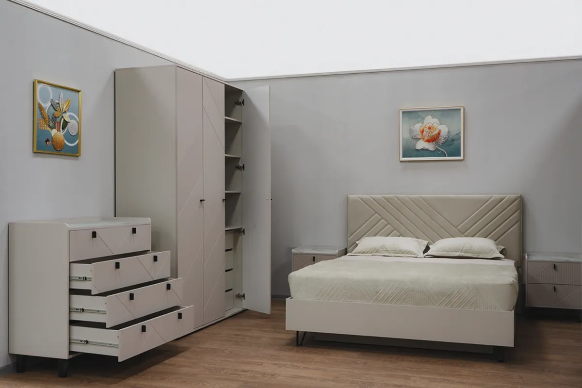 Комод Кашемир 4 ящ. (Кашемир/Сантьяго/Стекло матовое с фотопечатью) — Мебель-центр Озерцо