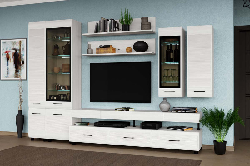 Гостиная Камелия-7 (Снежный ясень) — Мебель-центр Озерцо