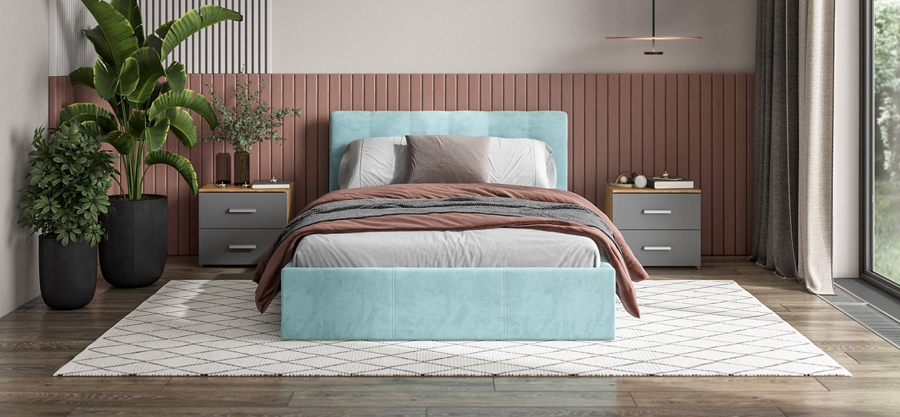Кровать Белла 140*200 с ПМ велюр Monolit аква - купить в Озерце