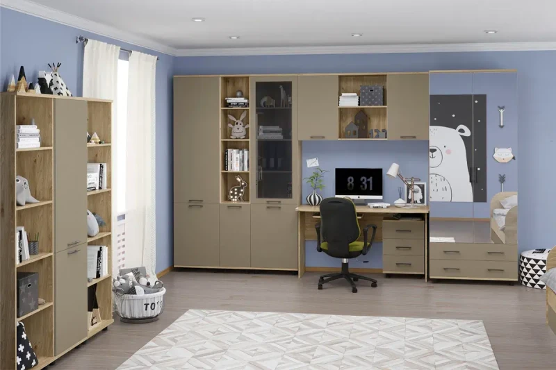 Детская Грейс композиция 3 (Гикори Джексон Светлый/Латте Матовый) — Мебель-центр Озерцо