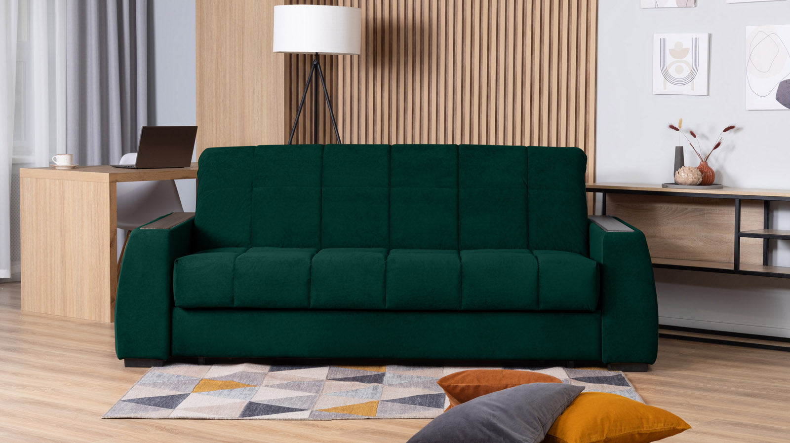 Диван - кровать Domo Pro с полками цвета венге, стежка квадрат, ткань Sky Velvet 42 140x216 — в мебель-центре Озерцо