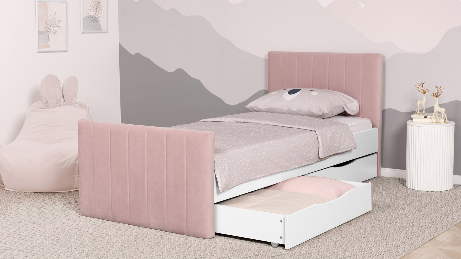 Кровать подростковая Olly, цвет: Белый базовый, Тк. Sky Velvet 01 90x190 — Мебель-центр Озерцо