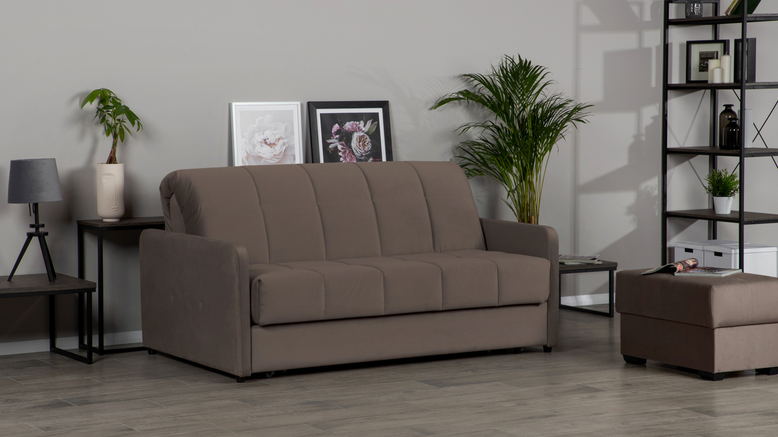 Диван - кровать Domo Pro с узкими подлокотниками, стежка квадрат, ткань Sky Velvet 02 160x216 — купить в Озерце