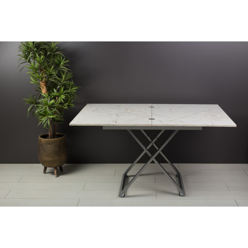 Стол-трансформер APOLLO мрамор белый/серебро - купить в Озерце