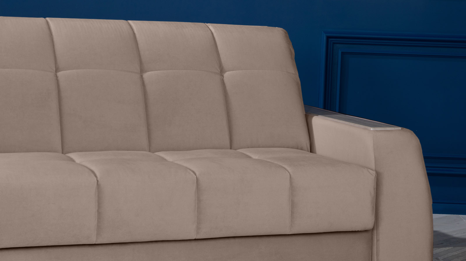 Диван - кровать Domo Pro с накладкой цвета ясень, стежка квадрат, ткань Sky Velvet 17 140x216 — в мебель-центре Озерцо