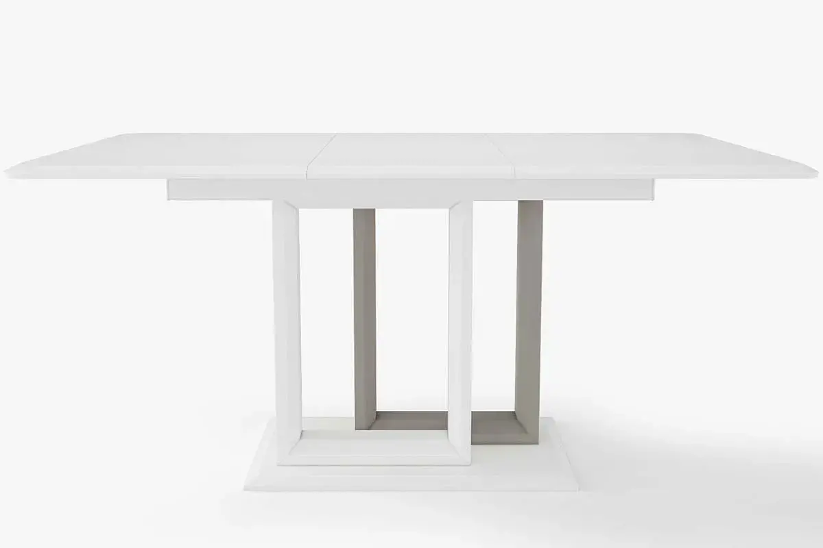 Стол обеденный Тетрис 1200(1600) (Белая шагрень / рама серая / 1 нога - белая шагрень, 2 нога - грей / Белая шагрень) - купить в Озерце