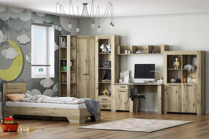Детский гарнитур Квадро Комплект 1 (Дуб Делано Светлый) — Мебель-центр Озерцо