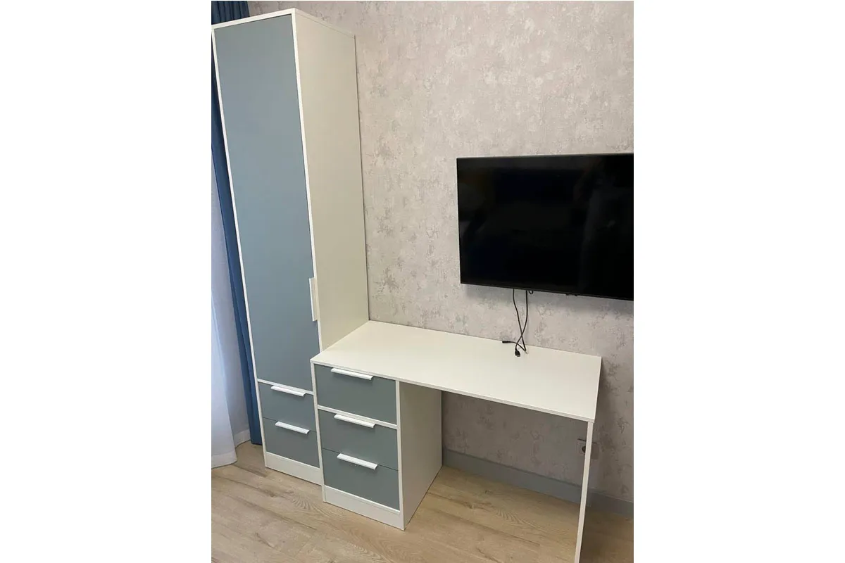 Стол письменный Марли Тип 1 (Белый/Серо-голубой) — Мебель-центр Озерцо