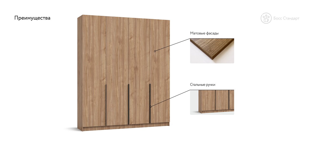 Босс Стандарт 180*220 шкаф распашной 4Д 01 Орех Селект в мебель-центре Озерцо