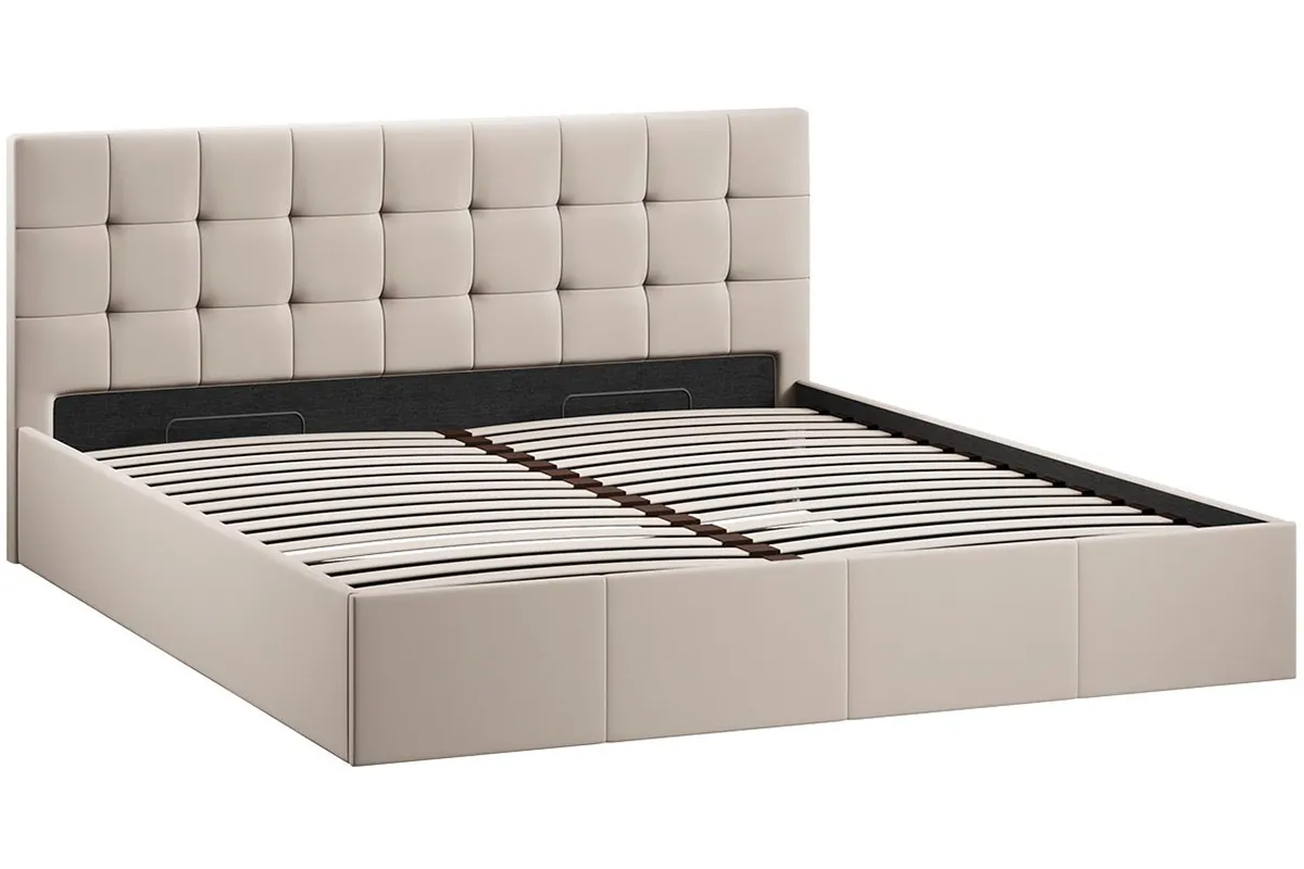 Кровать Эмма с ПМ и заглушиной 180х200 (Велюр/Confetti Cream) - купить в Озерце