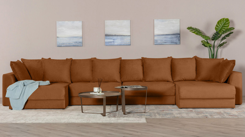 Диван Monako New П-образный с коробом для белья, Тк. Casanova Desert 157x455 — купить в Озерце