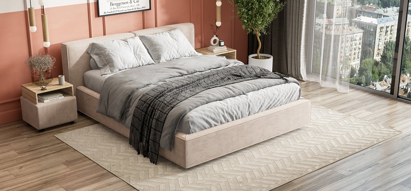 Норд Кровать+ПМ 160*200 Велюр Монолит латте - купить в Озерце