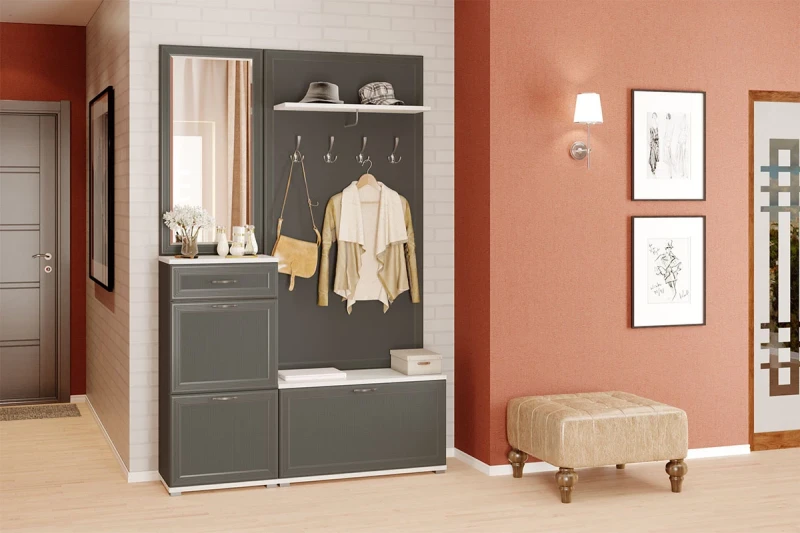 Готовый комплект для прихожей Карина ПК-1002-СЯ-СО (Снежный Ясень/Серый Оникс) — Мебель-центр Озерцо