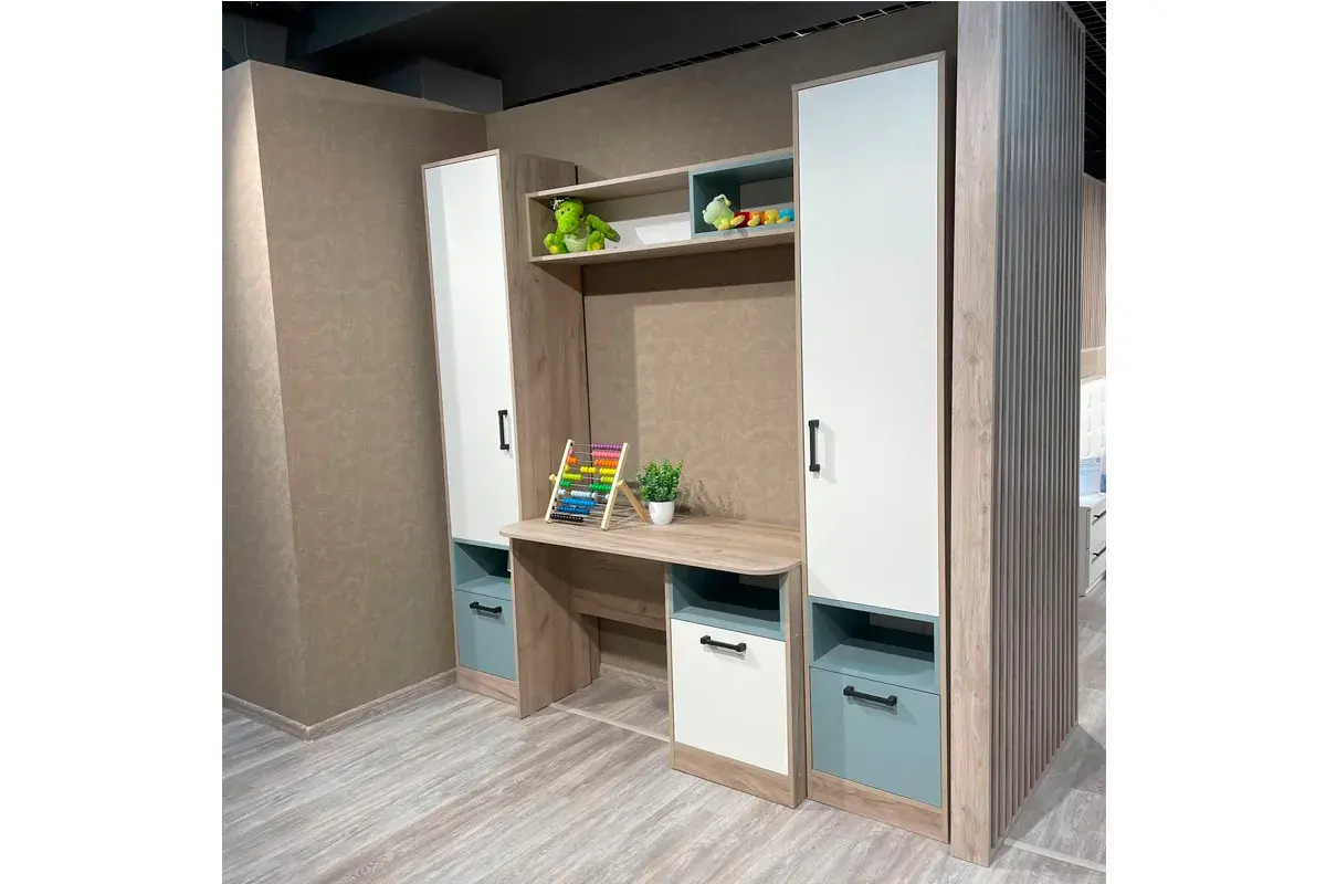 Полка настенная Оливер (Дуб Крафт серый/ Белый /Серо-голубой) — Мебель-центр Озерцо