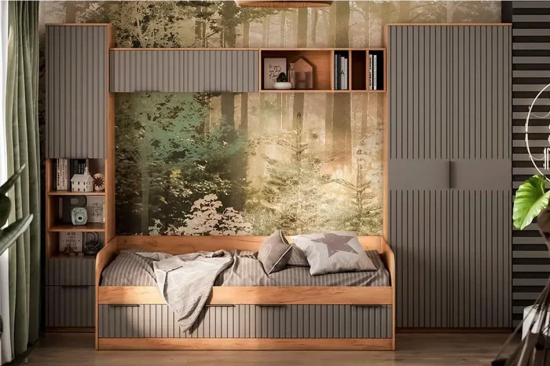 Набор детской мебели Хилтон №2 (Дуб Крафт золотой/Графит матовый) — Мебель-центр Озерцо