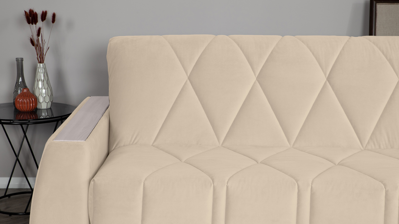 Диван - кровать Domo Pro с накладкой цвета ясень, стежка ромб, ткань Sky Velvet 21 160x216 — в мебель-центре Озерцо