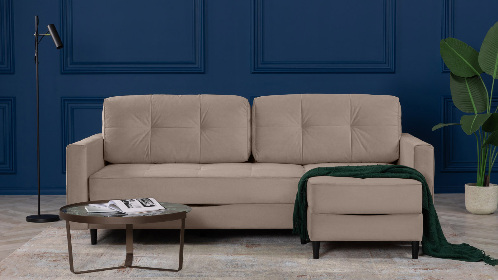 Диван Amani Pro угловой с широкими подлокотниками, ножки: пластик, Тк. Sky Velvet 17 156x237 — купить в Озерце