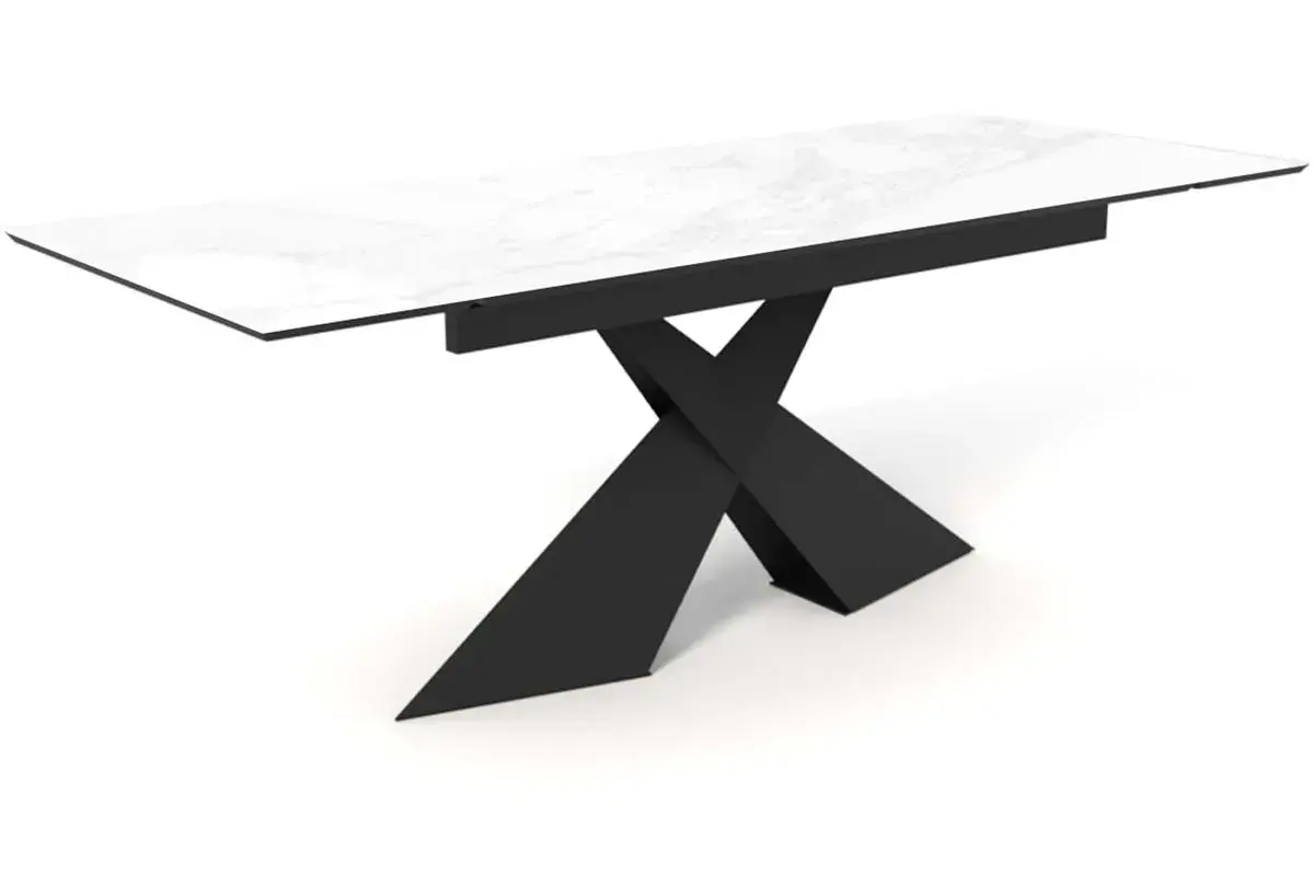 Стол обеденный Марвел 1600(2200) (Керамика 9806035 / МДФ Черный кварц / рама черная / металл черный) - купить в Озерце