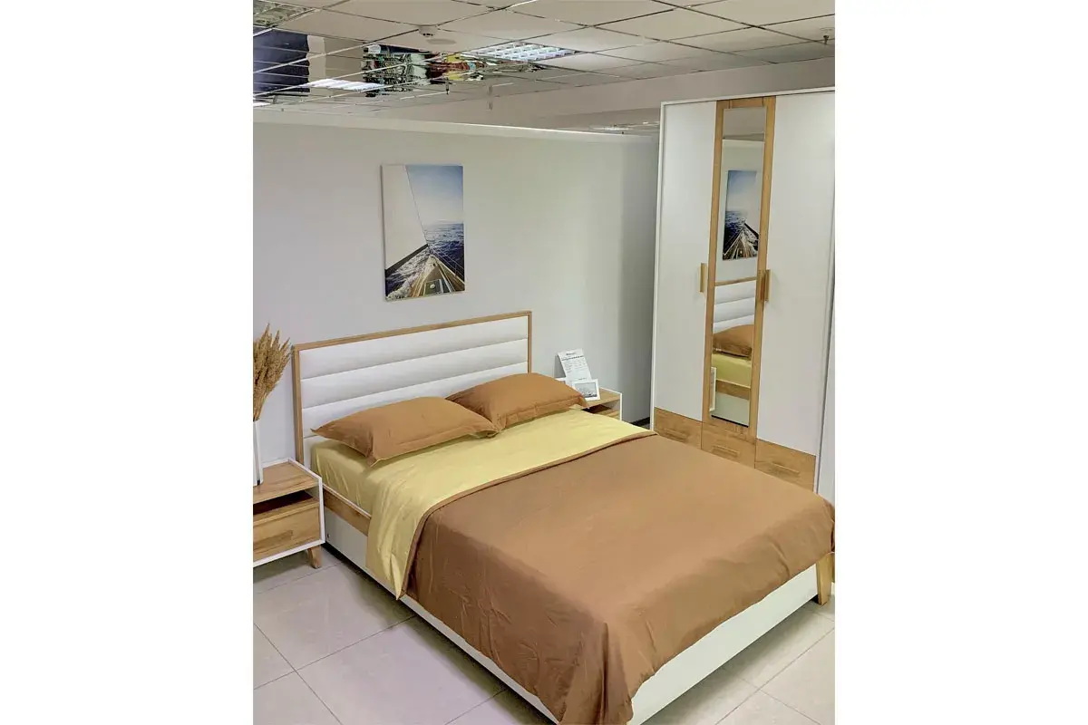 Кровать Айрис 306 Люкс с ПМ 180х200 (Белый/Дуб золотистый) - купить в Озерце