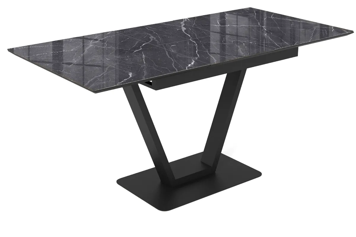 Стол обеденный Луи 1200(1600) (Керамика FNZ9206053 Shakespeare Black/МДФ Черная шагрень/Металл Черный) - купить в Озерце