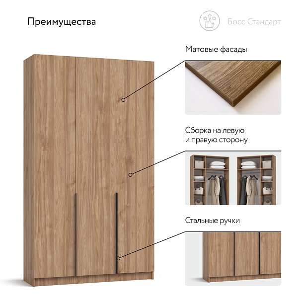 Босс Стандарт 120*220 шкаф распашной 3Д+ящики 01 Орех Селект в мебель-центре Озерцо