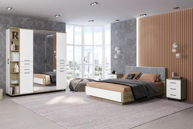 Спальня Грейс комплект 1 (Гикори Джексон Светлый/Белый Бриллиант Глянцевый) - купить в Озерце