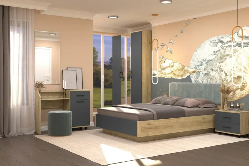 Спальня Грейс комплект 3 (Гикори Джексон Светлый/Антрацит матовый) - купить в Озерце