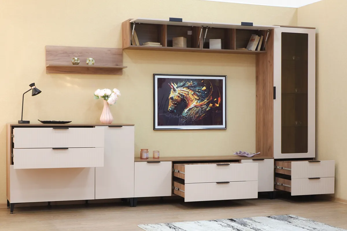 Гостиная Тоскана (Дуб Табачный/Бисквит) — Мебель-центр Озерцо