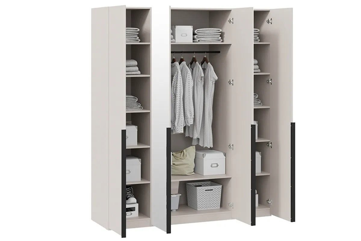 Шкаф для одежды Порто СМ-393.07.109 (580) с 4 зеркальными дверями (Кашемир матовый / Кашемир матовый) в мебель-центре Озерцо