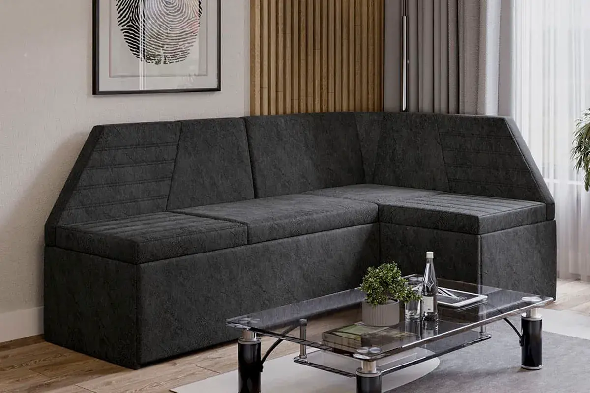 Скамья угловая Лондон со спальным местом Исп. 2 (Дуб сонома трюфель/Микровелюр Wellmart Graphite) - купить в Озерце