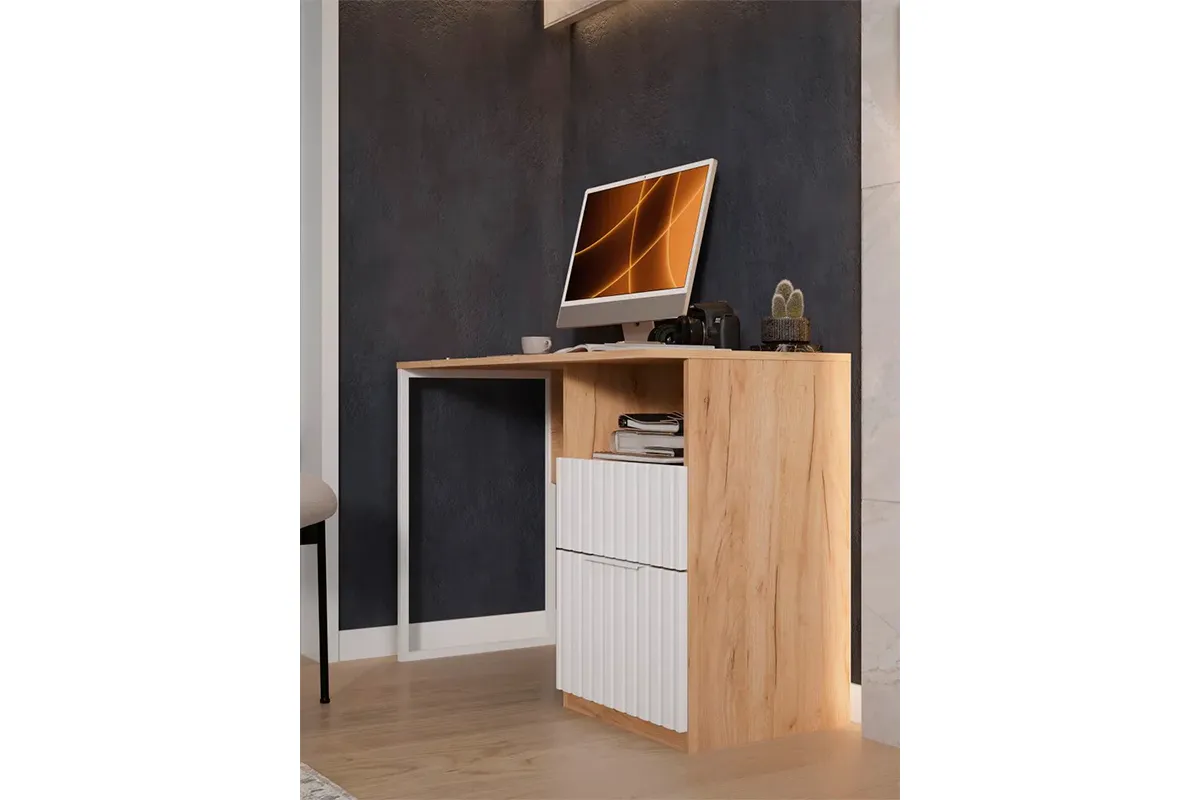 Стол письменный Хилтон Тип 1 (Дуб Крафт Золотой/Белый матовый) — Мебель-центр Озерцо