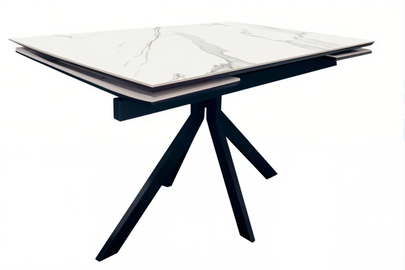 Стол обеденный Комильфо 1200(1800) (ст. №2 / Керамика Белый Мрамор FNZ 9806035/ МДФ Черный Кварц / Металл Черный) - купить в Озерце