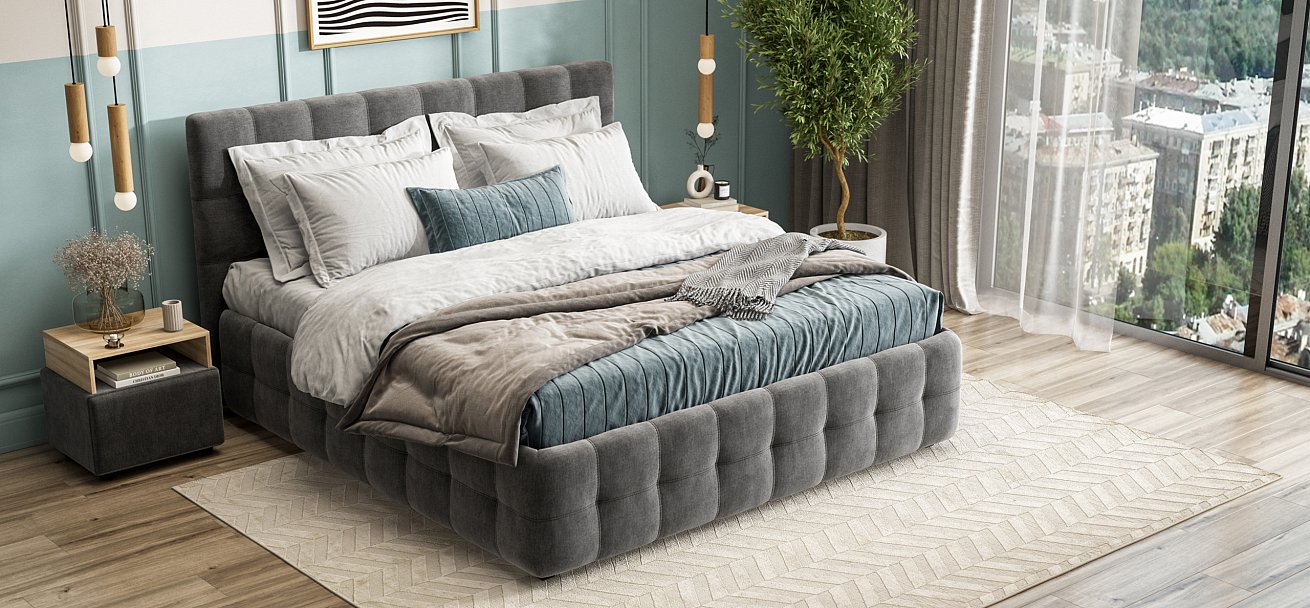 Кровать Босс 180*200 Про велюр Monolit серая - купить в Озерце