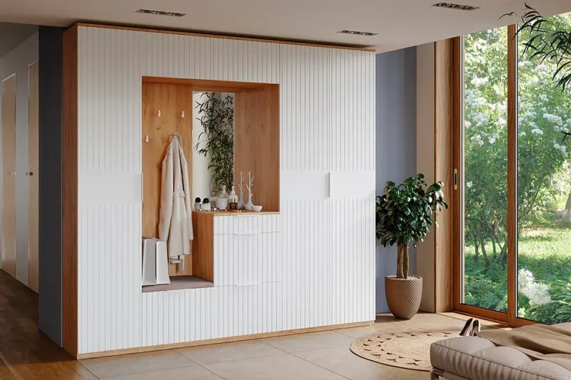 Прихожая Хилтон № 2 (Дуб Крафт золотой/Белый матовый) — Мебель-центр Озерцо