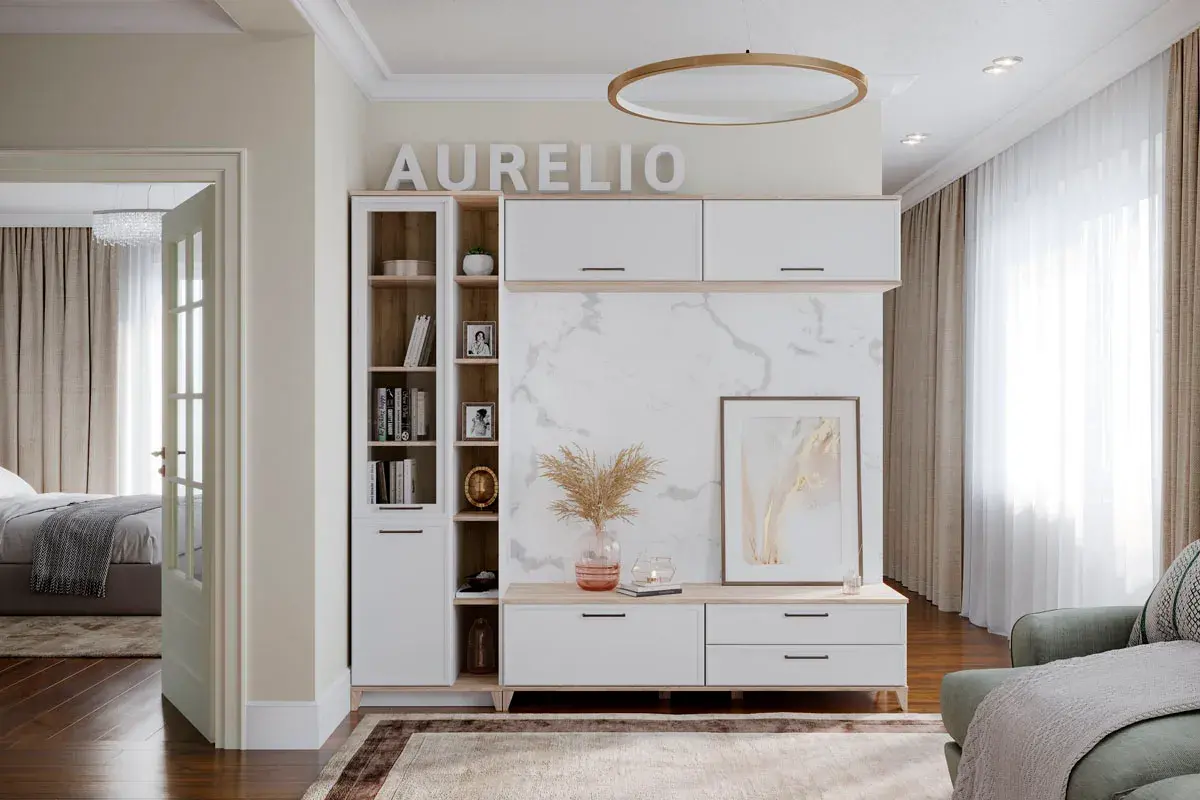 Шкаф Aurelio 1 МЦН (Белый/Блеквуд Сатиновый) в мебель-центре Озерцо