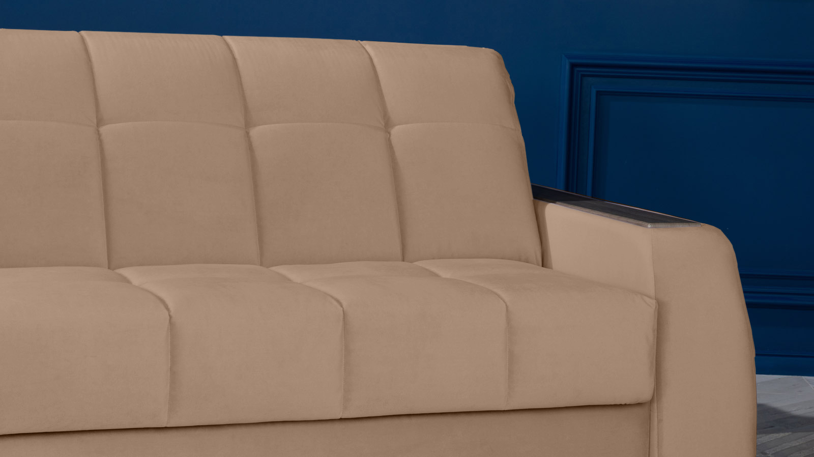 Диван - кровать Domo Pro с накладкой цвета венге, стежка квадрат, ткань Casanova Stone 160x216 — в мебель-центре Озерцо