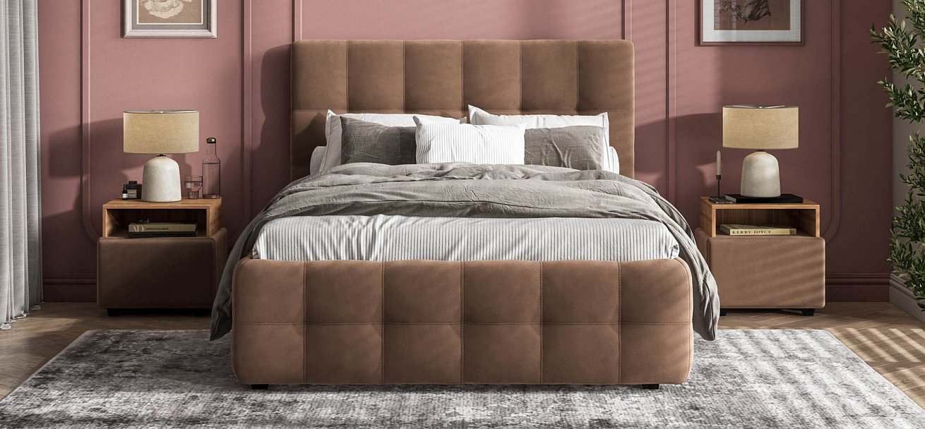 Босс Кровать+ПМ 140*200 Велюр Монолит мокко - купить в Озерце