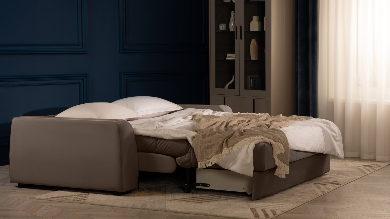 Диван - кровать Domo Pro с накладкой цвета ясень, стежка квадрат, ткань Sky Velvet 02 140x216 — в мебель-центре Озерцо