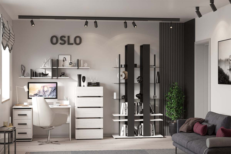 Гостиная Oslo комплект 2 (Бетон Пайн светлый/Черный) — Мебель-центр Озерцо