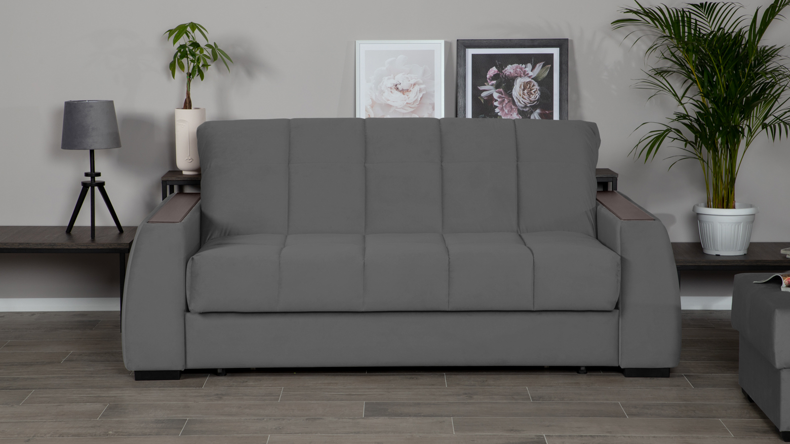 Диван - кровать Domo Pro с полками цвета венге, стежка квадрат, ткань Sky Velvet 16 140x216 — купить в Озерце