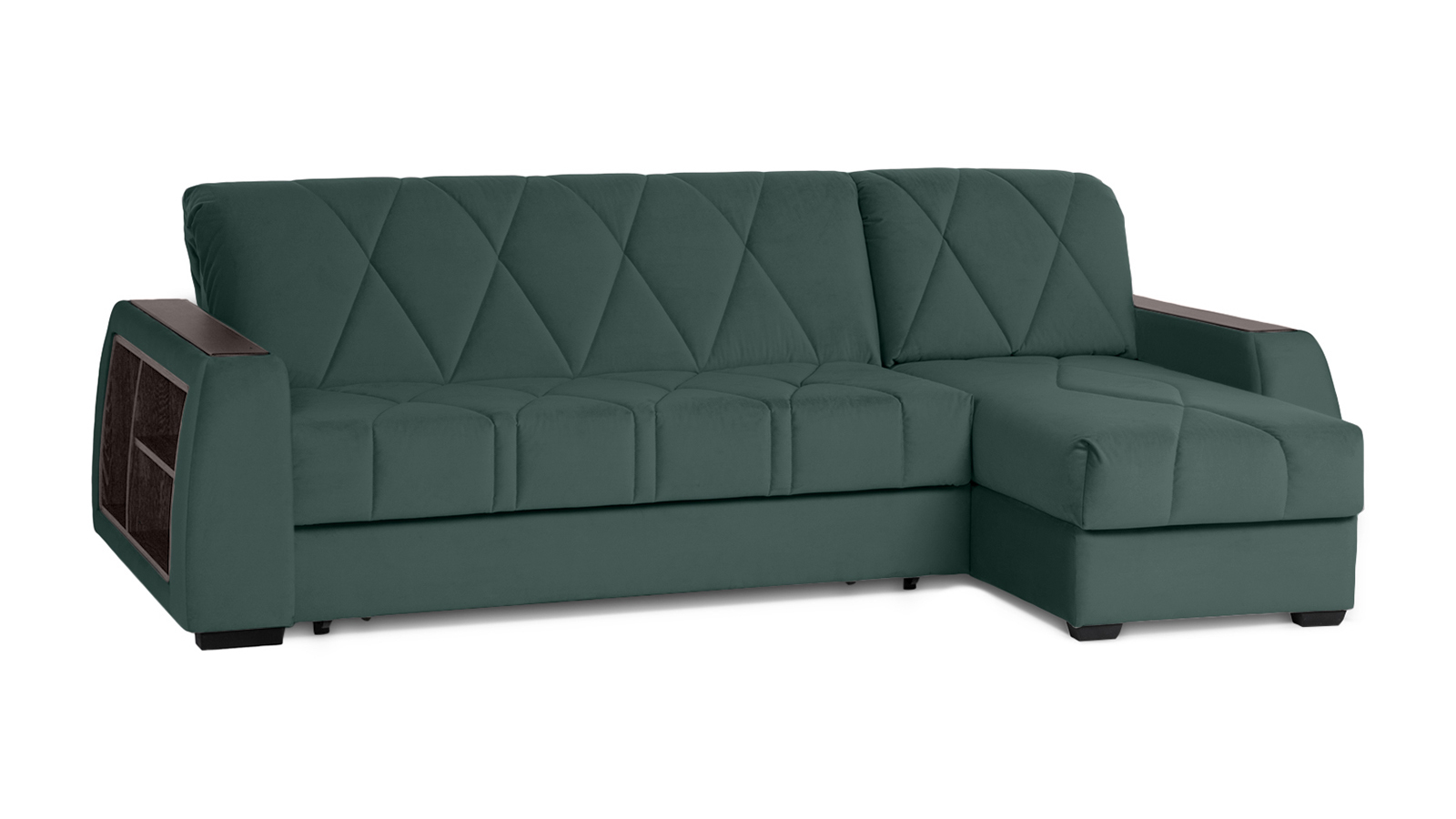 Диван угловой Domo Pro с полками цвета венге, стежка ромб, ткань Casanova Seawave 160x216 — купить в Озерце