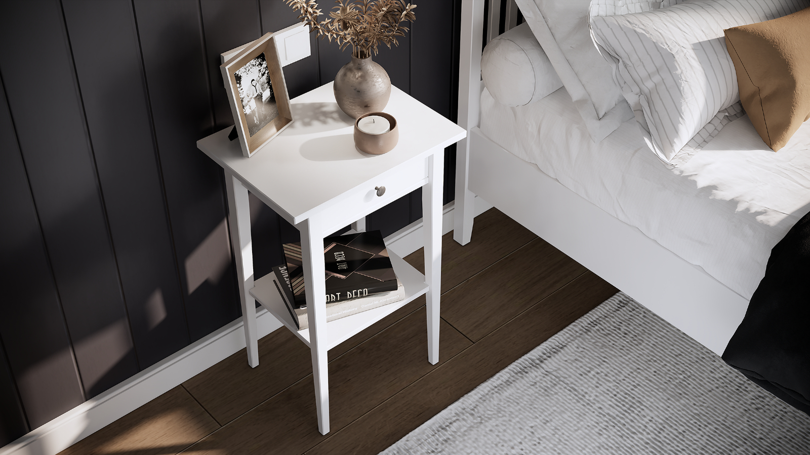 Тумба прикроватная Terek, цвет Белый, 1 ящик, 35x46 — купить в Озерце