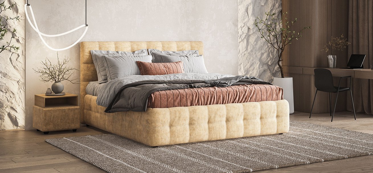 Босс Кровать+ПМ 180*200 Велюр Роял шампань - купить в Озерце