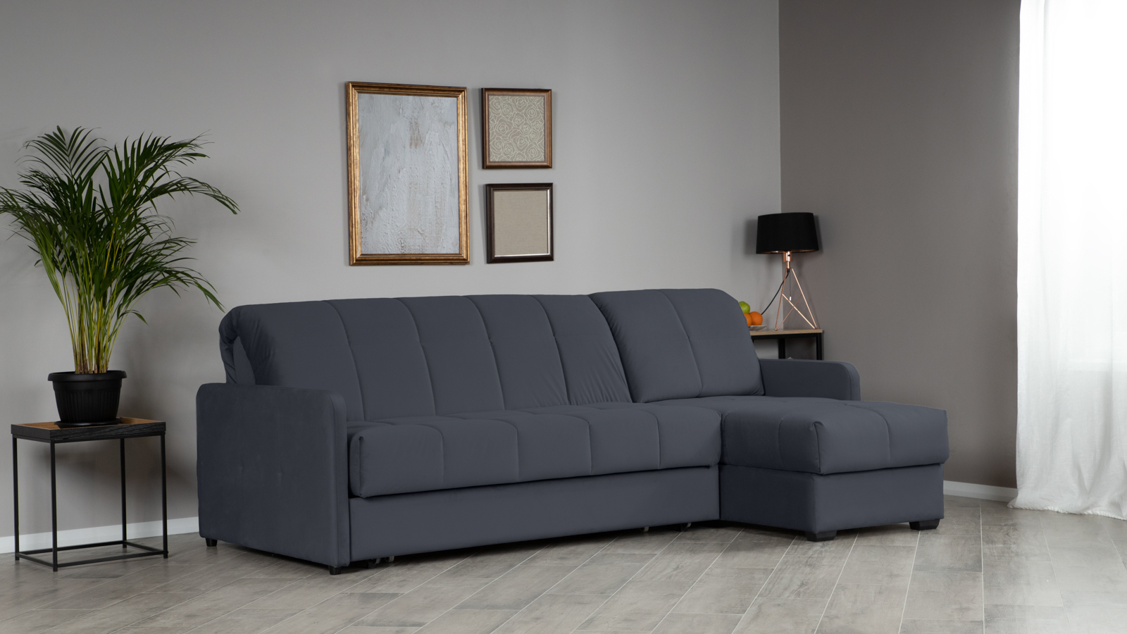 Диван угловой Domo Pro с узкими подлокотниками, стежка квадрат, ткань Sky Velvet 40 160x216 — купить в Озерце