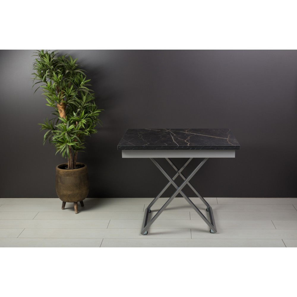 Стол-трансформер APOLLO мрамор черный/серебро подстолье - купить в Озерце
